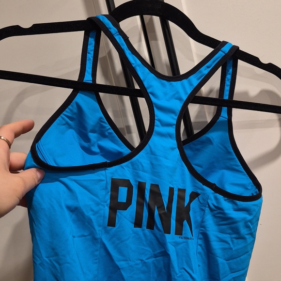 💙Victoria's Secret PINK Yoga Racerback Tank in Bright Blue with Black Trim - Picture 3 of 3